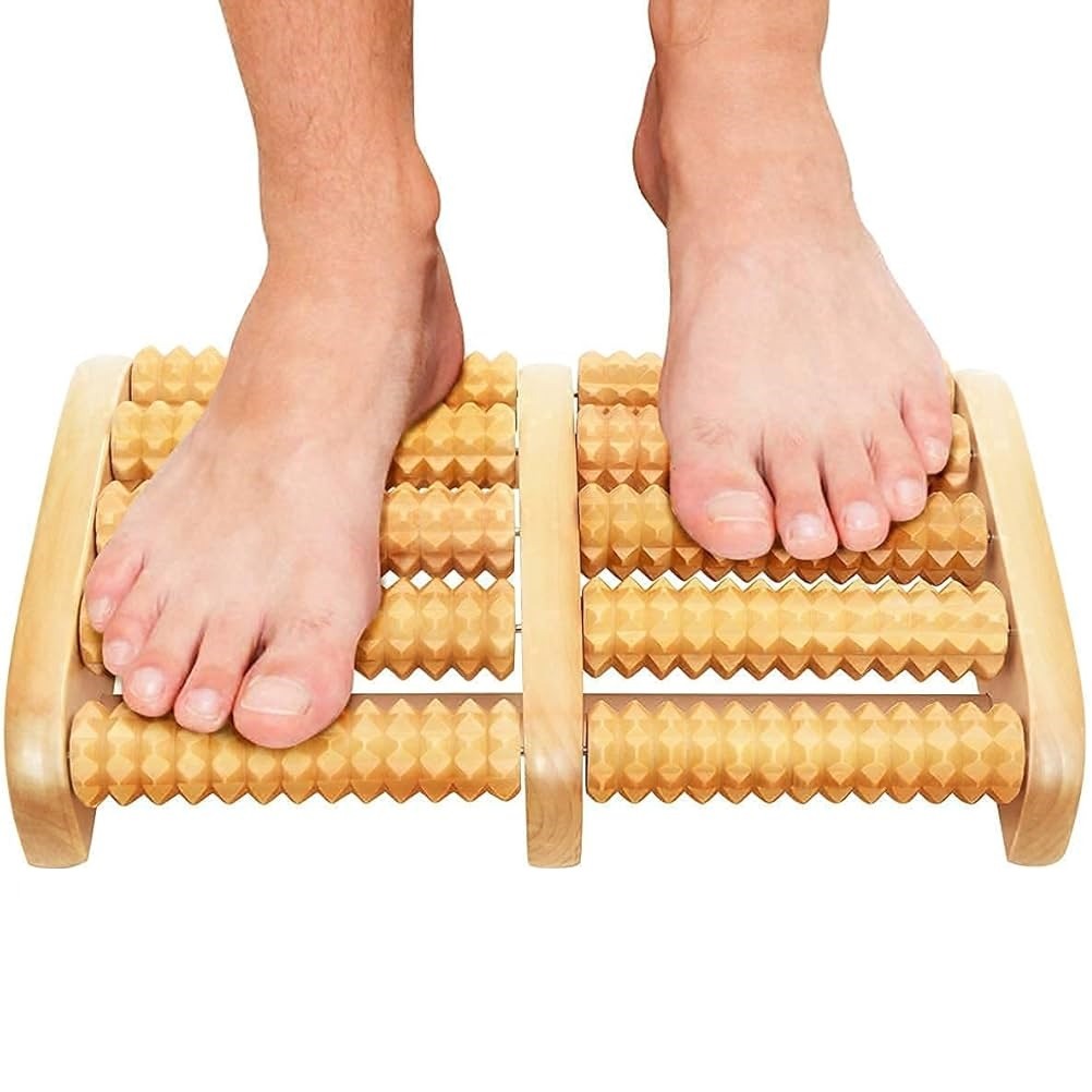 Wooden Foot Massager – Relaxing Acupressure Roller for Pain Relief & Blood Circulation